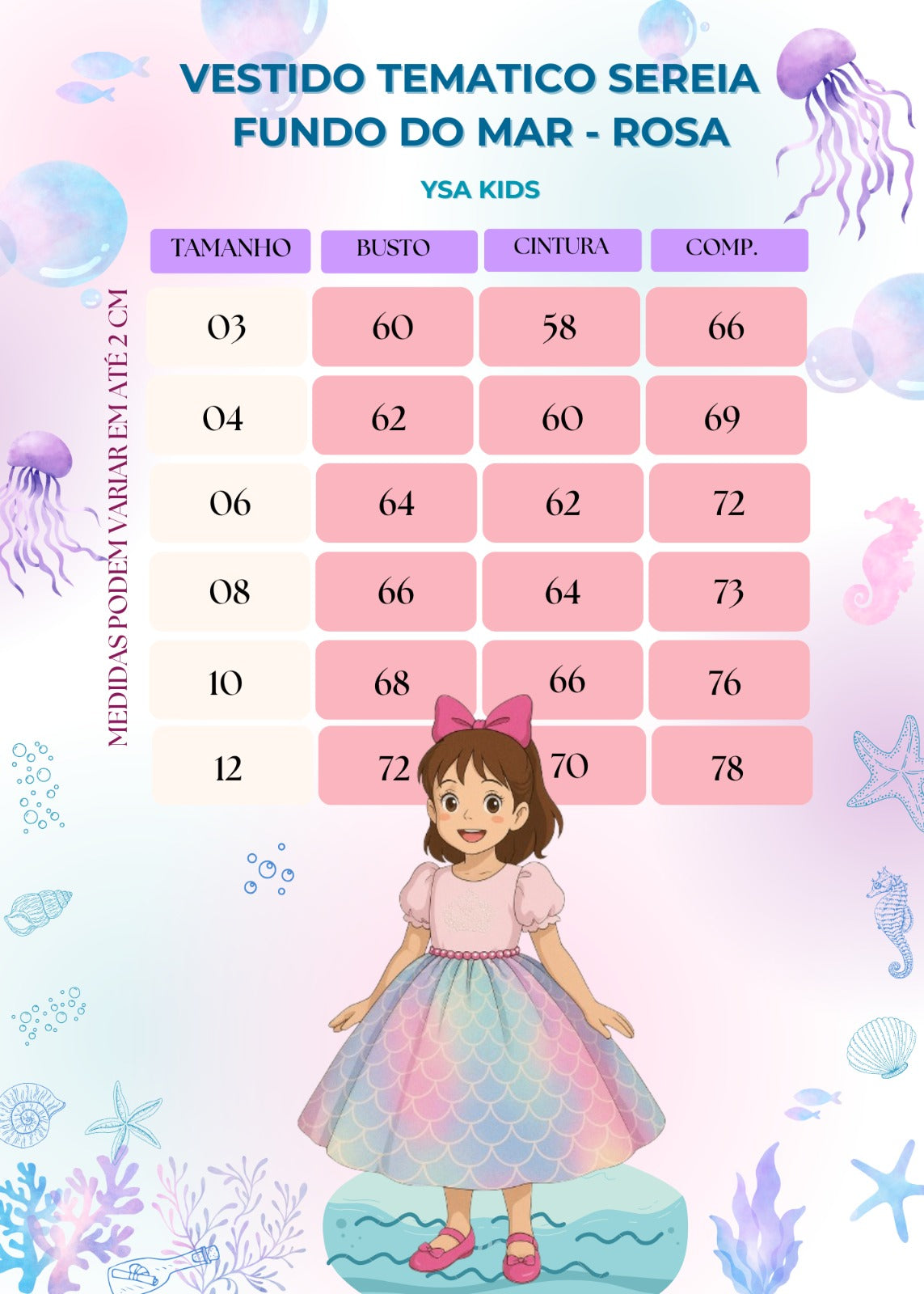 Vestido Ysa Kids Tematico Sereia - Fundo do Mar Rosa - Leveza e Elegância para Meninas | Bebeloo Kids
