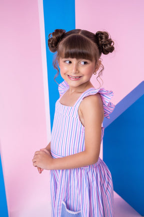 Vestido Banana Club Celine Lilas Listrado - Leveza e Elegância para Meninas | Bebeloo Kids