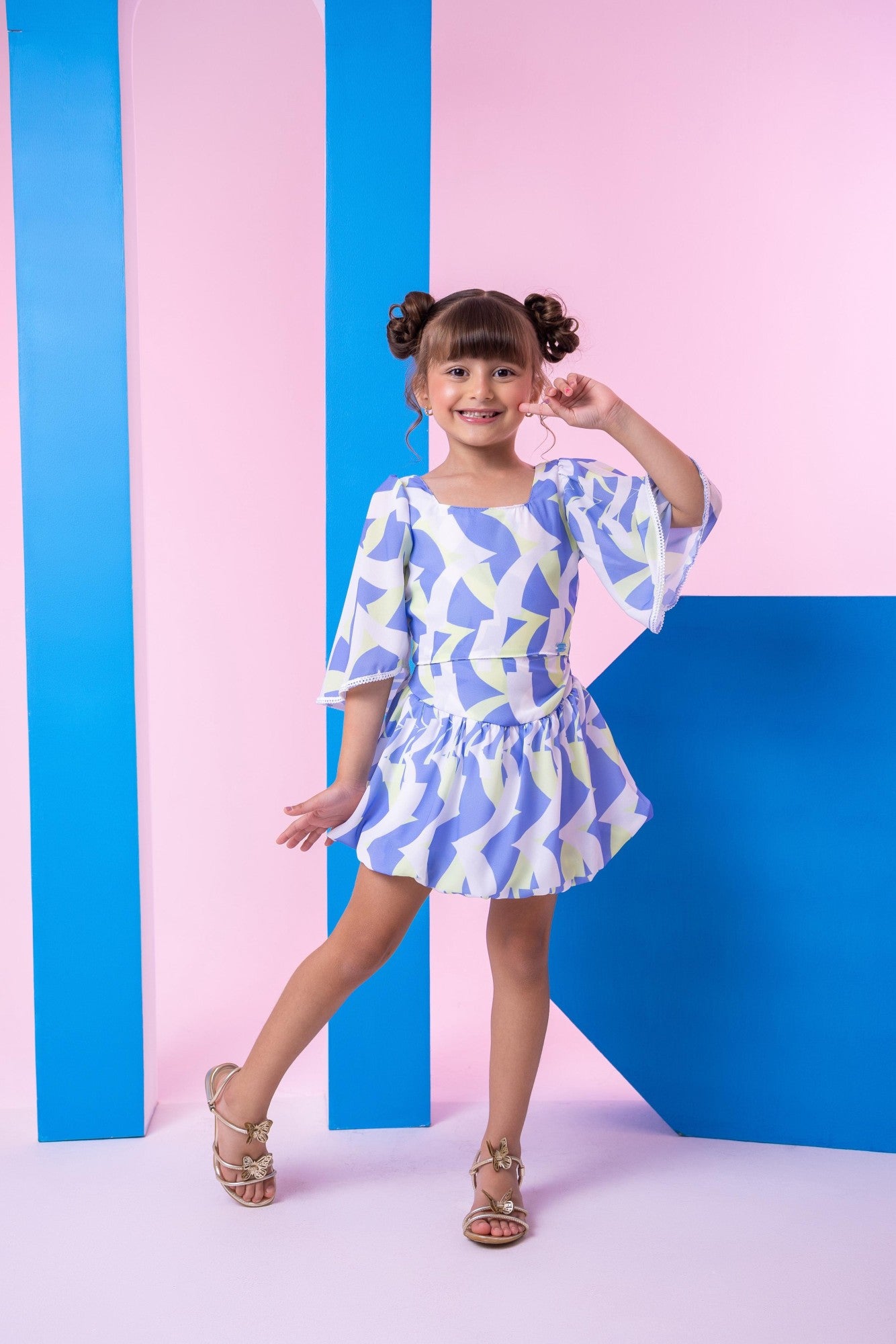 Conjunto Banana Club Alissa Azul e Verde - Estilo Delicado para o Dia a Dia | Bebeloo Kids