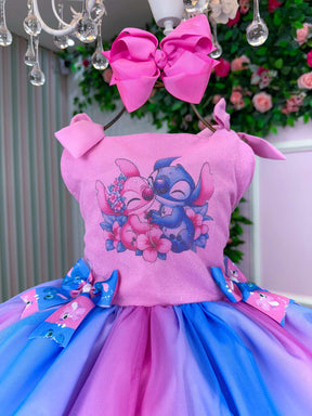 Vestido Tematico Luxo Stitch e Angel Rosa - Leveza e Elegância para Meninas | Bebeloo Kids