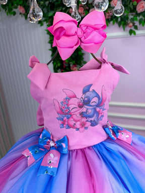Vestido Tematico Luxo Stitch e Angel Rosa - Leveza e Elegância para Meninas | Bebeloo Kids