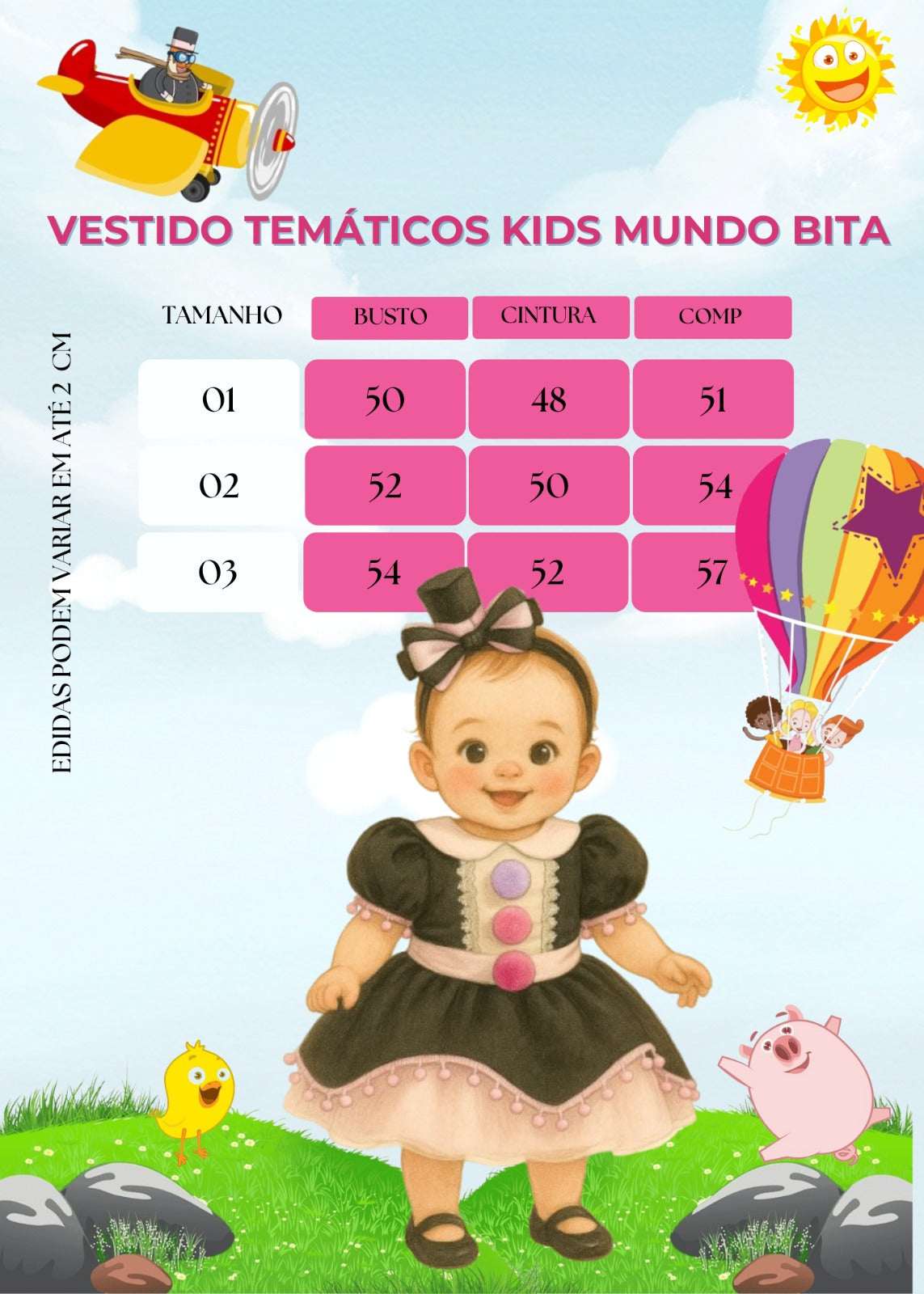 Vestido Temáticos Kids Mundo Bita Preto e Rosa