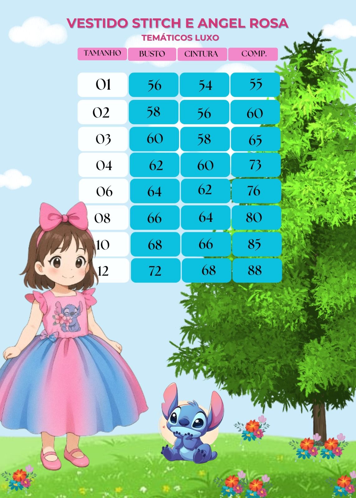 Vestido Tematico Luxo Stitch e Angel Rosa - Leveza e Elegância para Meninas | Bebeloo Kids