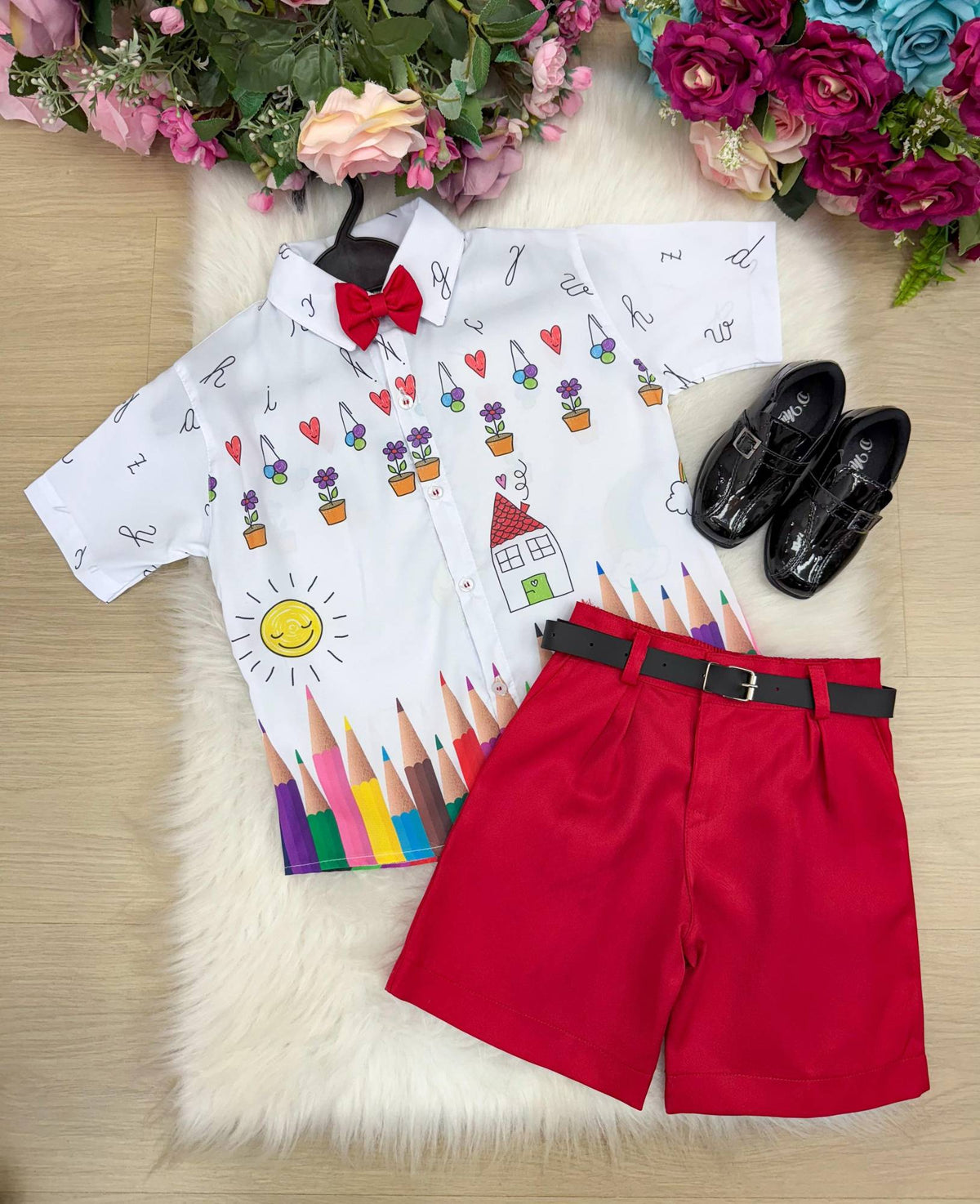 Conjunto Miss cherry Meninos - Lapis Aquarela Vermelho ABC - Estilo Delicado para o Dia a Dia | Bebeloo Kids