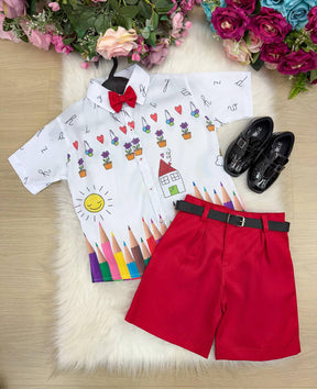 Conjunto Miss cherry Meninos - Lapis Aquarela Vermelho ABC - Estilo Delicado para o Dia a Dia | Bebeloo Kids