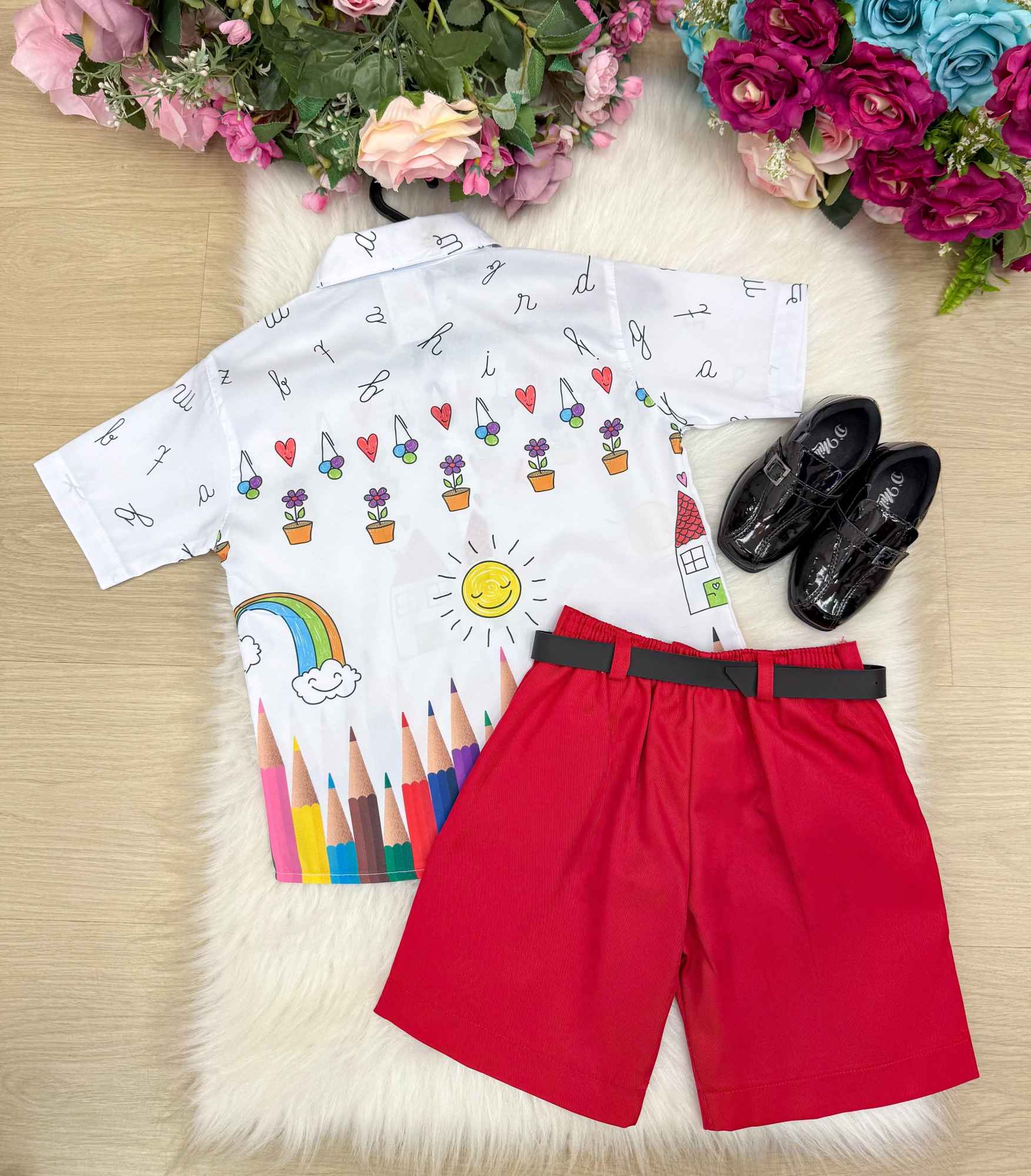 Conjunto Miss cherry Meninos - Lapis Aquarela Vermelho ABC - Estilo Delicado para o Dia a Dia | Bebeloo Kids