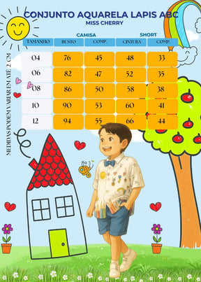 Conjunto Miss cherry Meninos - Lapis Aquarela Vermelho ABC - Estilo Delicado para o Dia a Dia | Bebeloo Kids