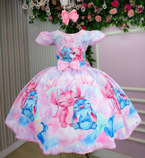 Vestido Tematico Luxo Stitch e Angel Modelo 2 - Leveza e Elegância para Meninas | Bebeloo Kids