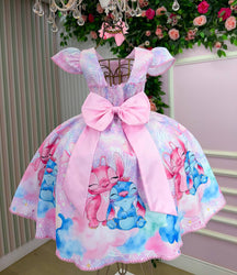 Vestido Tematico Luxo Stitch e Angel Modelo 2 - Leveza e Elegância para Meninas | Bebeloo Kids