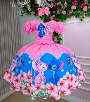 Vestido Tematico Luxo Stitch e Angel Modelo 3 - Leveza e Elegância para Meninas | Bebeloo Kids