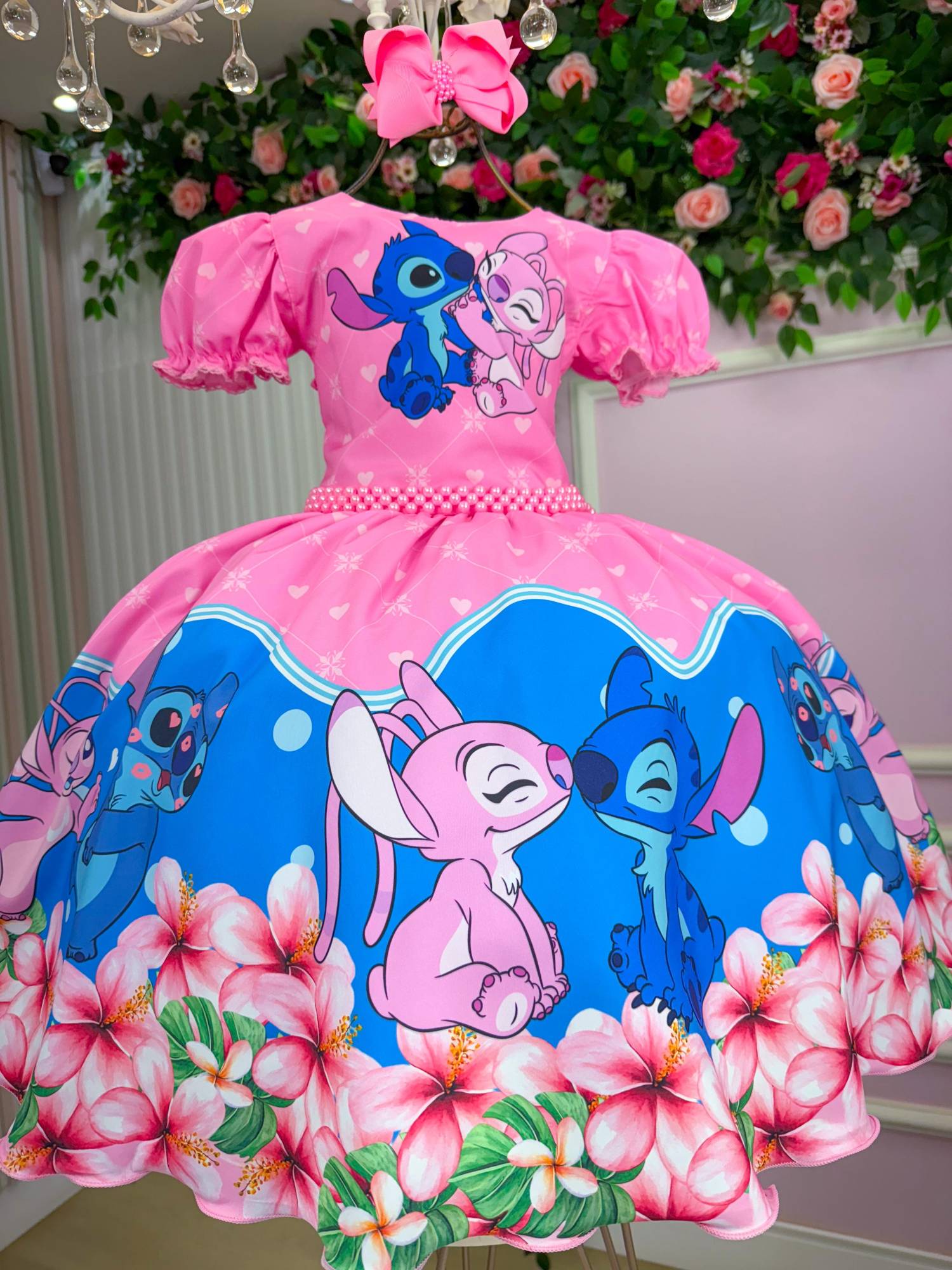 Vestido Tematico Luxo Stitch e Angel Modelo 3 - Leveza e Elegância para Meninas | Bebeloo Kids