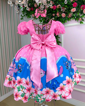 Vestido Tematico Luxo Stitch e Angel Modelo 3 - Leveza e Elegância para Meninas | Bebeloo Kids