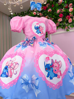 Vestido Tematico Luxo Stitch e Angel Modelo 4 - Leveza e Elegância para Meninas | Bebeloo Kids