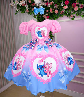 Vestido Tematico Luxo Stitch e Angel Modelo 4 - Leveza e Elegância para Meninas | Bebeloo Kids