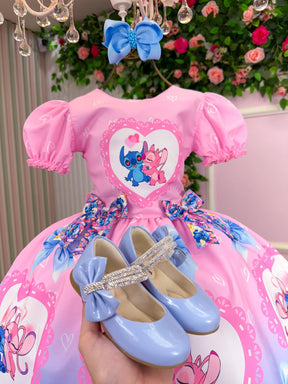 Vestido Tematico Luxo Stitch e Angel Modelo 4 - Leveza e Elegância para Meninas | Bebeloo Kids
