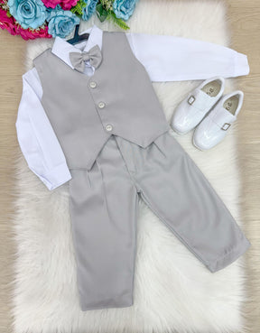 Conjunto Miss Cherry Social Leonardo Colete Cinza Claro - Estilo Delicado para o Dia a Dia | Bebeloo Kids