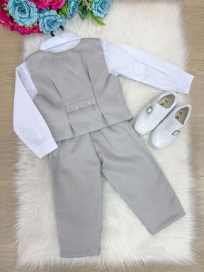 Conjunto Miss Cherry Social Leonardo Colete Cinza Claro - Estilo Delicado para o Dia a Dia | Bebeloo Kids