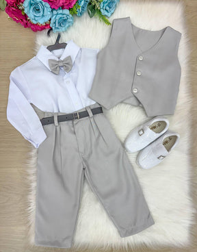 Conjunto Miss Cherry Social Leonardo Colete Cinza Claro - Estilo Delicado para o Dia a Dia | Bebeloo Kids