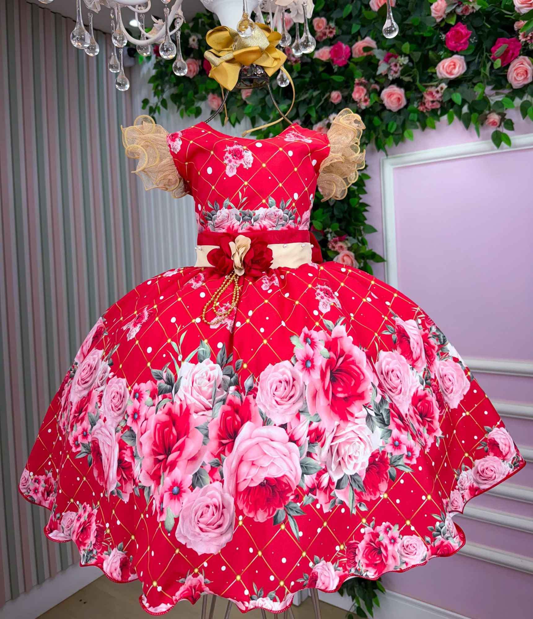 Vestido Marie Natalia Flores Vermelho - Natal - Leveza e Elegância para Meninas | Bebeloo Kids