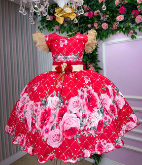 Vestido Marie Natalia Flores Vermelho - Natal - Leveza e Elegância para Meninas | Bebeloo Kids