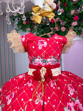 Vestido Marie Natalia Flores Vermelho - Natal - Leveza e Elegância para Meninas | Bebeloo Kids