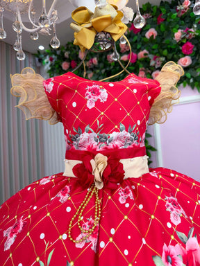 Vestido Marie Natalia Flores Vermelho - Natal - Leveza e Elegância para Meninas | Bebeloo Kids