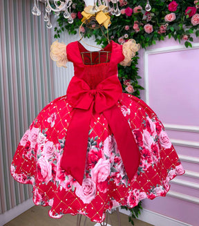 Vestido Marie Natalia Flores Vermelho - Natal - Leveza e Elegância para Meninas | Bebeloo Kids