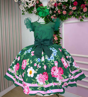 Vestido Marie Flor de Natal Verde - Leveza e Elegância para Meninas | Bebeloo Kids