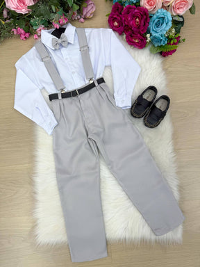 Conjunto Meninos Miss Cherry Leo Suspensorio Cinza Claro - Estilo Delicado para o Dia a Dia | Bebeloo Kids