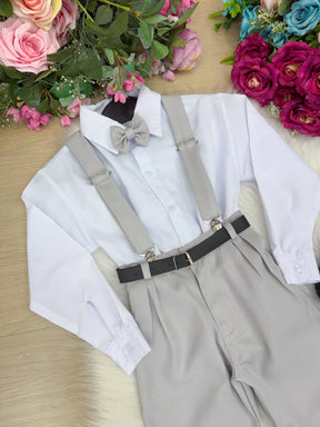 Conjunto Meninos Miss Cherry Leo Suspensorio Cinza Claro - Estilo Delicado para o Dia a Dia | Bebeloo Kids