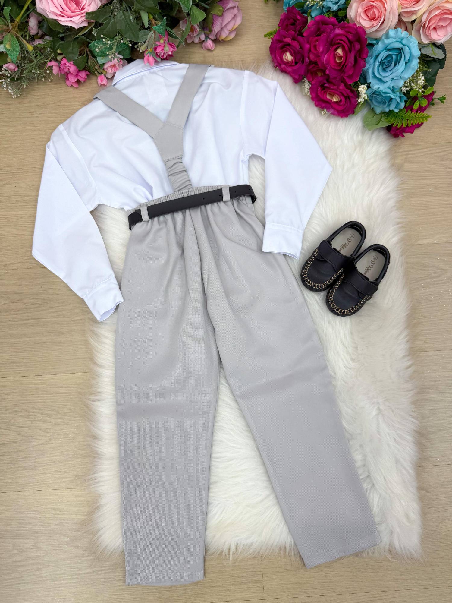 Conjunto Meninos Miss Cherry Leo Suspensorio Cinza Claro - Estilo Delicado para o Dia a Dia | Bebeloo Kids