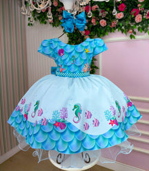 Vestido Tematicos Kids Fundo do Mar - Sereia Ariel Azul (VESTBNNCLBFNDDMRSRAZL)