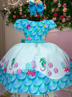 Vestido Tematicos Kids Fundo do Mar - Sereia Ariel Azul (VESTBNNCLBFNDDMRSRAZL)