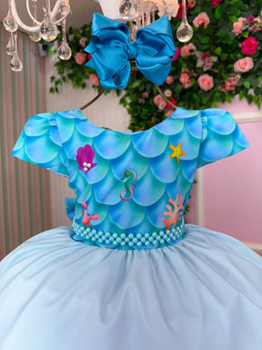 Vestido Tematicos Kids Fundo do Mar - Sereia Ariel Azul (VESTBNNCLBFNDDMRSRAZL)