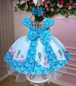 Vestido Tematicos Kids Fundo do Mar - Sereia Ariel Azul (VESTBNNCLBFNDDMRSRAZL)