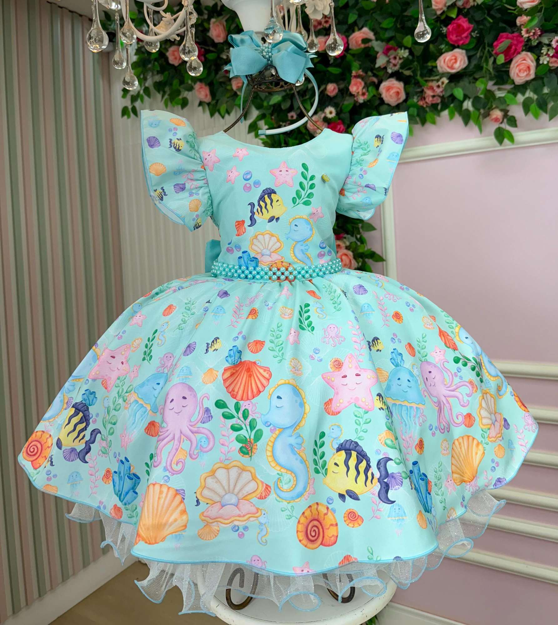 Vestido Tematicos Kids Fundo do Mar - Sereia Ariel Modelo 2 Tiffany - Leveza e Elegância para Meninas | Bebeloo Kids
