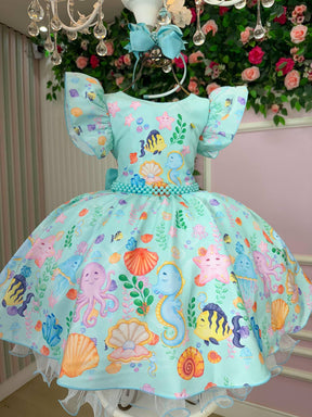 Vestido Tematicos Kids Fundo do Mar - Sereia Ariel Modelo 2 Tiffany - Leveza e Elegância para Meninas | Bebeloo Kids