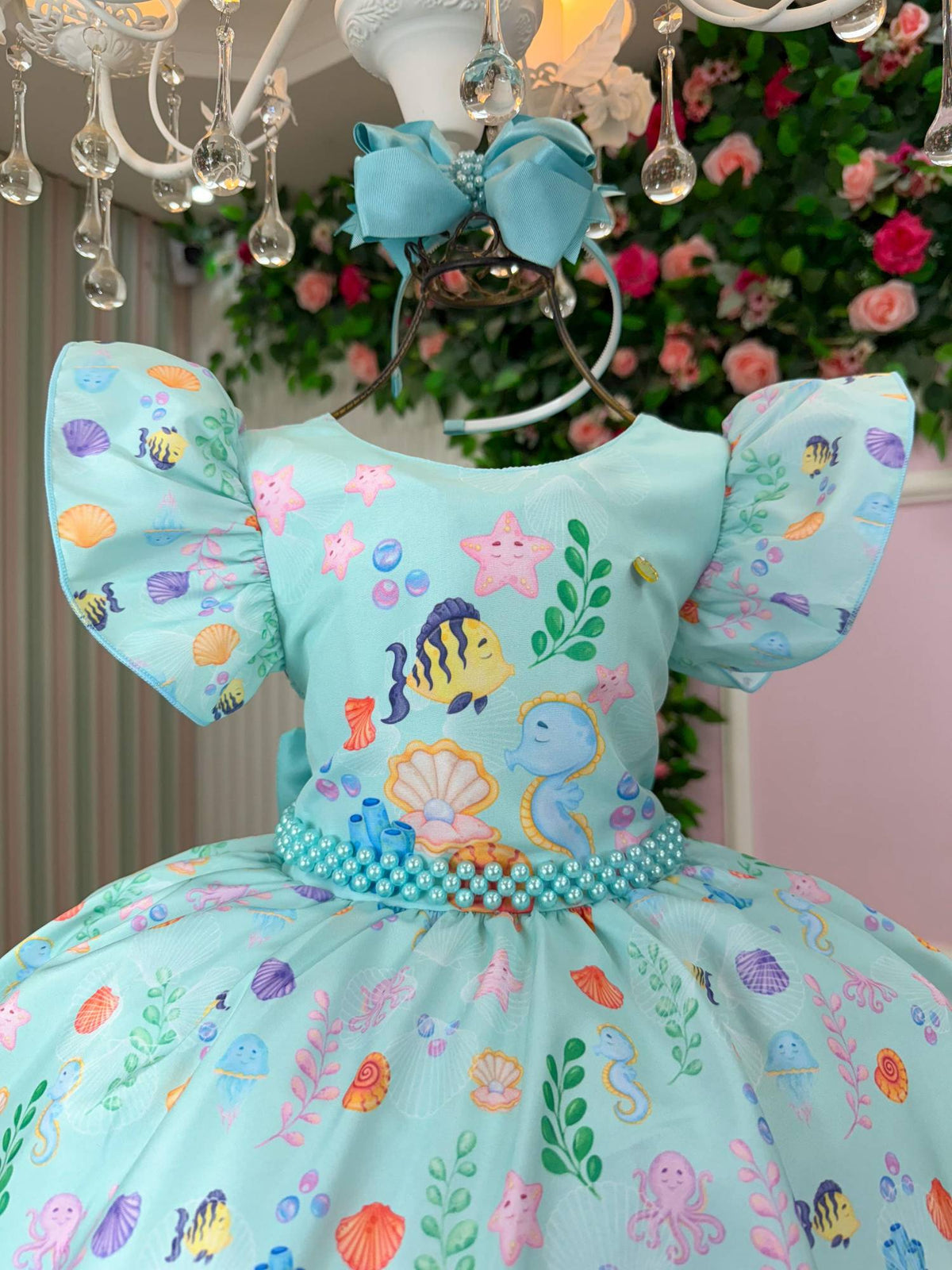 Vestido Tematicos Kids Fundo do Mar - Sereia Ariel Modelo 2 Tiffany - Leveza e Elegância para Meninas | Bebeloo Kids