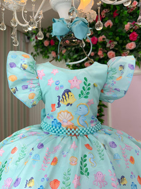 Vestido Tematicos Kids Fundo do Mar - Sereia Ariel Modelo 2 Tiffany - Leveza e Elegância para Meninas | Bebeloo Kids