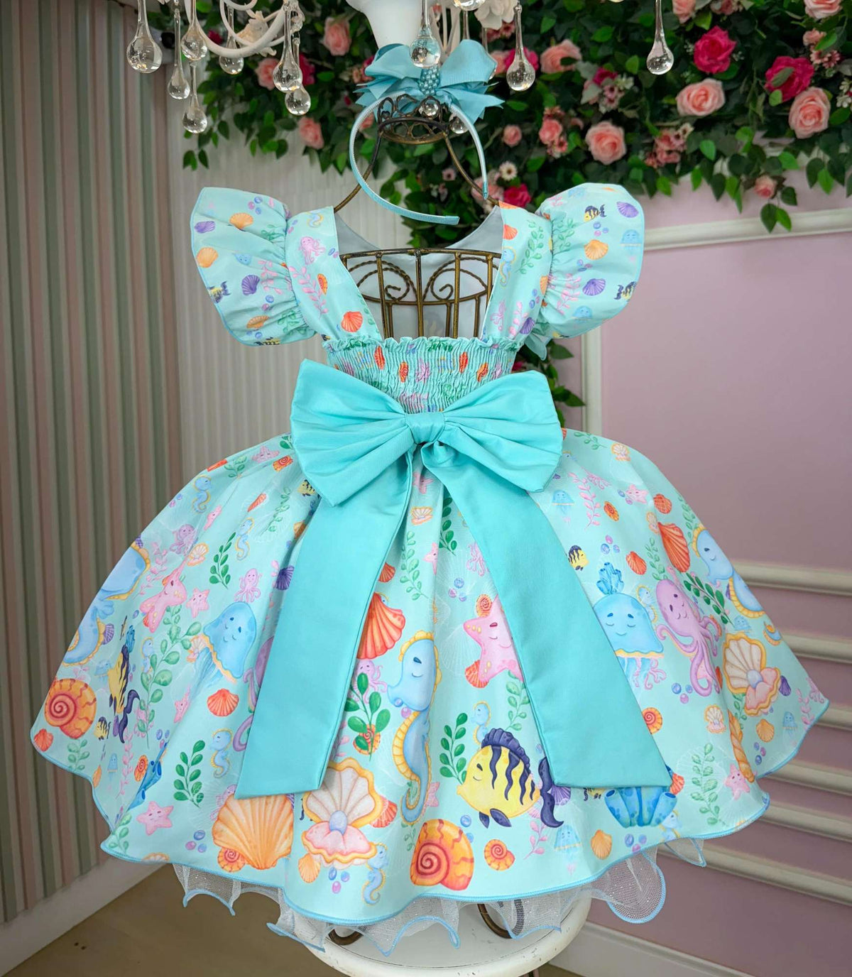 Vestido Tematicos Kids Fundo do Mar - Sereia Ariel Modelo 2 Tiffany - Leveza e Elegância para Meninas | Bebeloo Kids