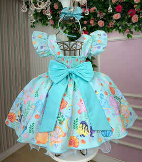 Vestido Tematicos Kids Fundo do Mar - Sereia Ariel Modelo 2 Tiffany - Leveza e Elegância para Meninas | Bebeloo Kids