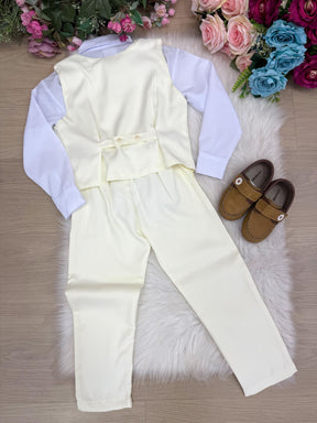 Conjunto Miss Cherry Social Leonardo Colete Amarelo Claro - Estilo Delicado para o Dia a Dia | Bebeloo Kids