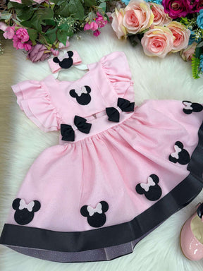 Romper/Vestido Princesa Minnie/Minie Rosa Modelo 2 - Leveza e Elegância para Meninas | Bebeloo Kids