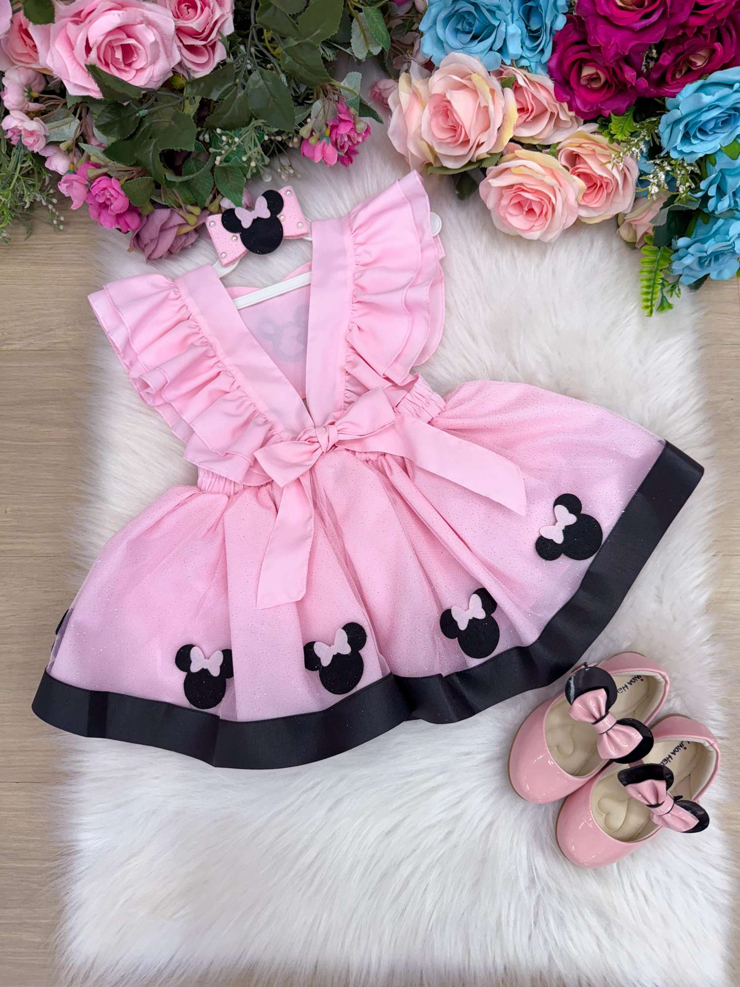 Romper/Vestido Princesa Minnie/Minie Rosa Modelo 2 - Leveza e Elegância para Meninas | Bebeloo Kids