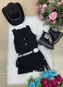 Kit Conjunto Blogueirinha Boiadeira Maraisa Jeans Preto + Chapeu - Estilo Delicado para o Dia a Dia | Bebeloo Kids