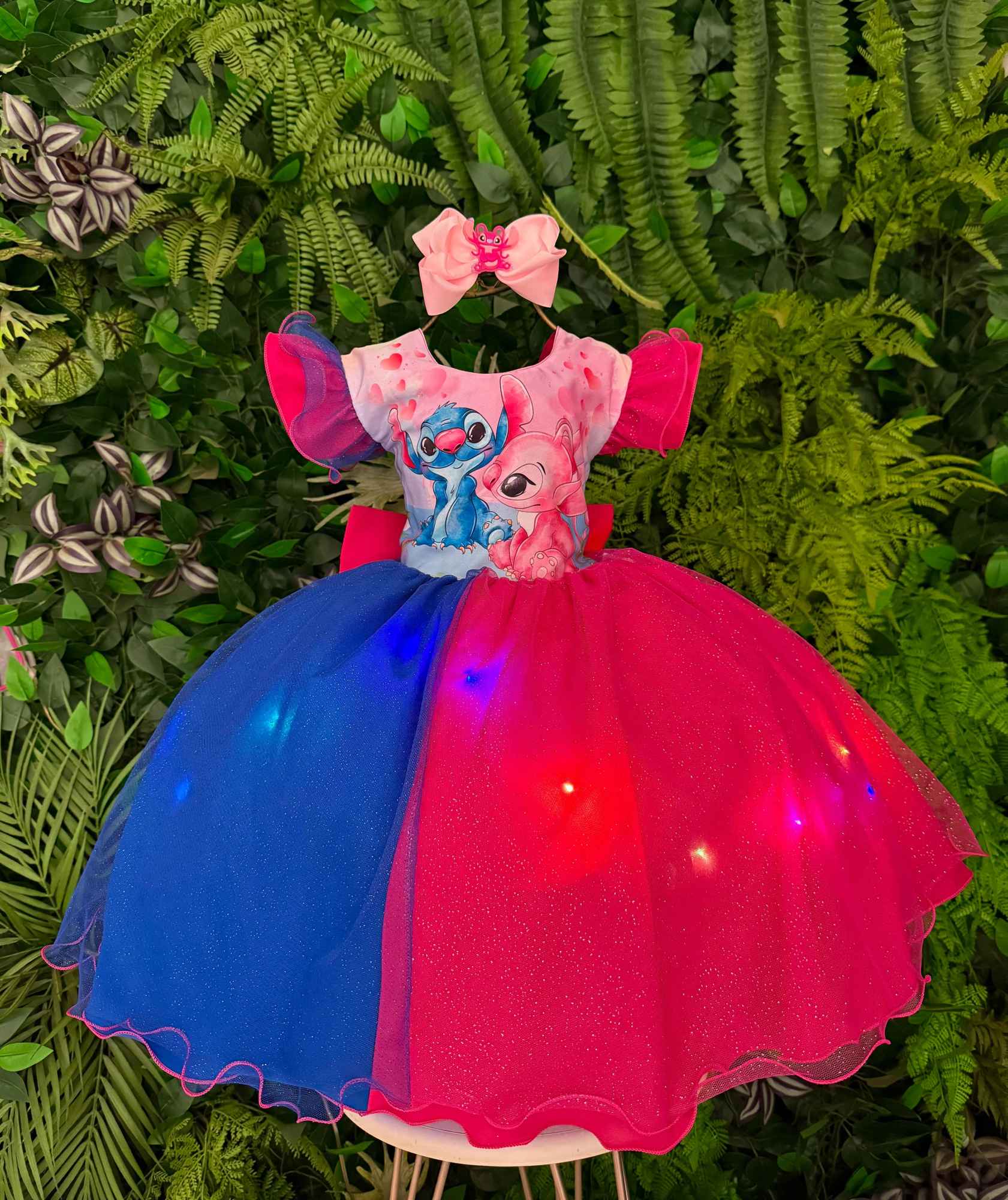 Vestido Tematicos Ysa Kids Lilo Stitch Pink e Azul com Led - Leveza e Elegância para Meninas | Bebeloo Kids