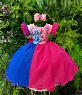Vestido Tematicos Ysa Kids Lilo Stitch Pink e Azul com Led - Leveza e Elegância para Meninas | Bebeloo Kids