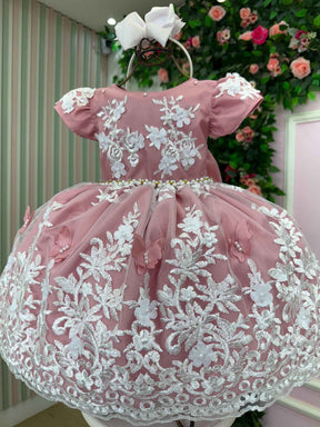 Vestido Marie Jardim Encantado Realeza Rose Renda Branca - Leveza e Elegância para Meninas | Bebeloo Kids