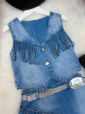 Kit Conjunto Blogueirinha Boiadeira Jeans + Chapéu - Proteção com Estilo para os Pequenos | Bebeloo Kids