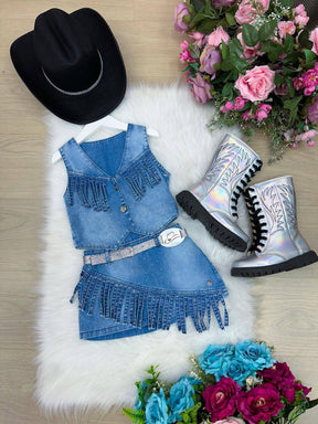Kit Conjunto Blogueirinha Boiadeira Jeans + Chapéu - Proteção com Estilo para os Pequenos | Bebeloo Kids
